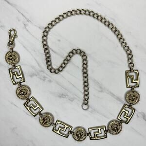 Vintage Gold Lion Head Greek Key Medallion Chain Link Belt Small/Medium (S/M) ✨